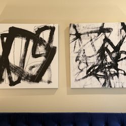 Great Big Canvas – Set of 2 Abstract Black & White Art 32x30 Modern Wall Decor