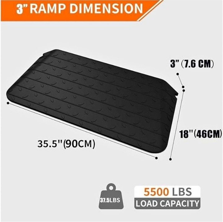 3" Rise Rubber Threshold Ramp for Home Doorways 3 Feet Long 5500lbs Load Capacity 

