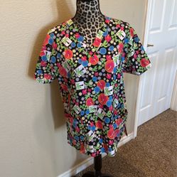 Scrub Top, Tropical, Dickies Brand, Size M, $5