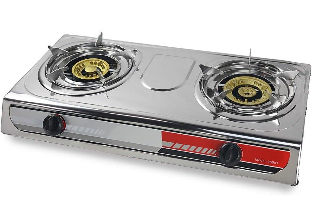 27,000 BTU Double Burner Stove Auto Ignition Outdoor Propane Portable Camping RV Cooking Range Adjustable Knob Countertop