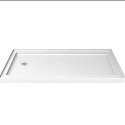 DreamLine SlimLine 34 in. D x 60 in. W x 2 3/4 in. H Left Drain Single Threshold Shower Base in White, DLT-1134601  Model Size: 34 in. D x 60 in. W x 