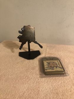 Alaska 8”x7” Metal Sculpture Plus NIP Alaska Coaster Set