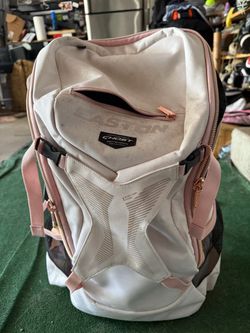 Easton Ghost NX Fastpitch Softball Backpack, softball helmet, face protection, batting gloves