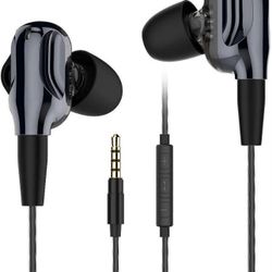 Brand new in Ear Earbuds with Mic, Dual Driver Earphones Volume Control Headsets Compatible for iOS,Android,Laptop with 3.5mm Jack