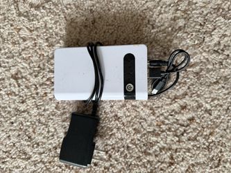 White Portable Battery Pack with Wall Charger and Cables
