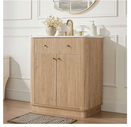T4TREAM 30" Modern Fluted Bathroom Vanity with Sink, Natural Oak