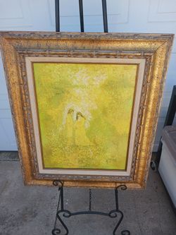 Vi tage framed impressionist couple in flower field impesto oil on canvas impesto painting signexd M. Storm