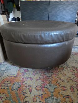 Round Leather Ottoman