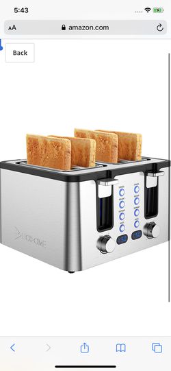 Hosome 4 Slice Toaster,Stainless Steel Bread Bagel Toaster with Warming Rack, 6 Shade Settings, Led Display, Extra Wide Slots, Removable Crumb Tray,B