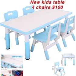 New Kids Table and Chair Set, Height-Adjustable Toddler Desk with 4 Seats, Toddler Table and Chair Set  Age 2-10, Scrub-Table Desktop  $100firm