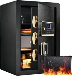 Safe with Interior Drawer, 2.8 Cuft Heavy-Duty Steel Safe Box w/LCD Digital Screen, Diamond Reinforced Lock, Dual Alarm System w/Fireproof Waterproof 