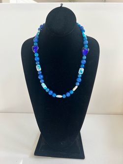 #12 Unique handmade 23” blue magnesite glass beads necklace