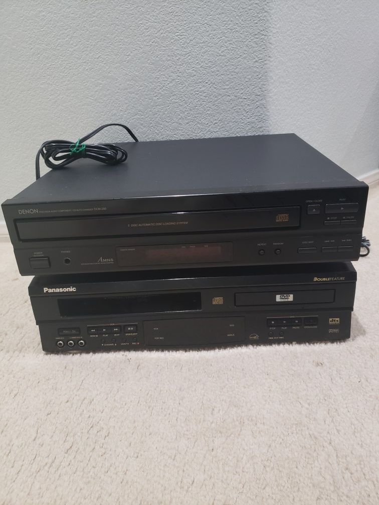 DENON 5 AUTOMATIC DISC LOADING SYSTEM WITH PANASONIC DVD AND VHS PLAYER
