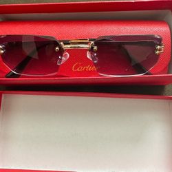 Cartier  Rimless Purple Tint Sunglasses Gold Frame