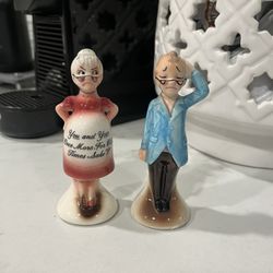 vintage Enesco "Pregnant Couple" salt and pepper shakers