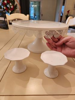 White cake stand with two cupcake stands