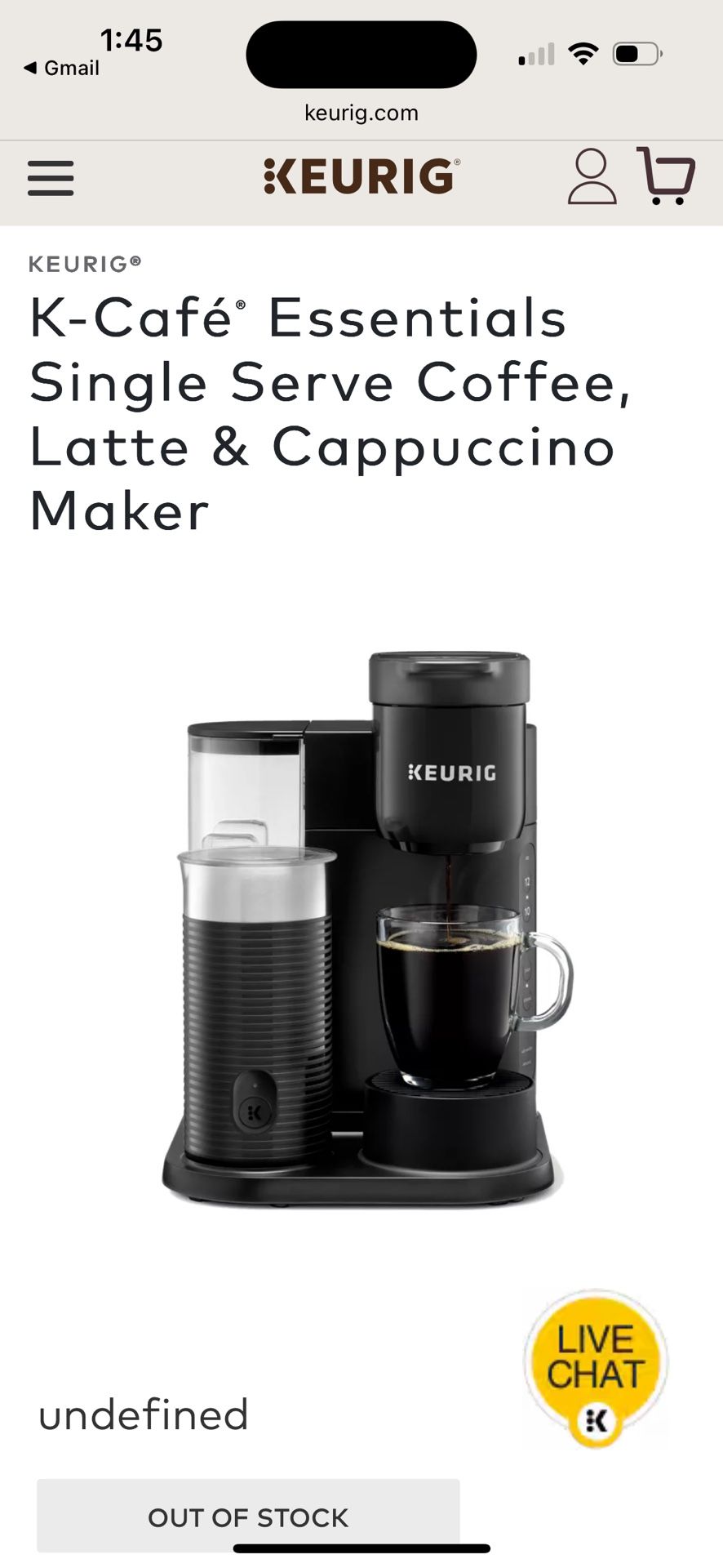 *Never Used* Keurig K-Café Essentials Single Serve K-Cup Pod Coffee Maker, Black