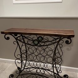 Black Walnut And Wrought Iron Bottle Rack 