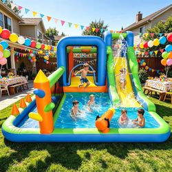 13 In 1 Inflatable Bouncy Castle With Slide Splash Pool Wet And Dry 2565