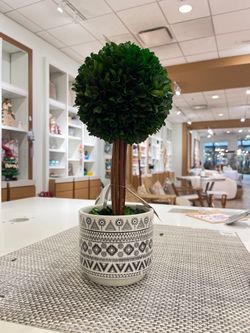 14”tall boxwood ball grey vase
