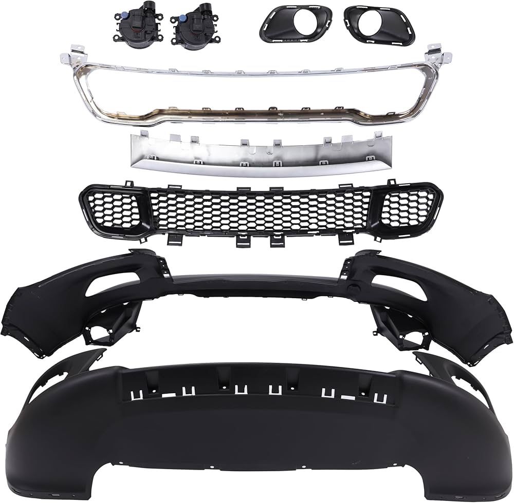 Front Bumper Cover Complete Assembly Grille Set & Fog Lights Compatible with 2014-2018 Jeep Cherokee