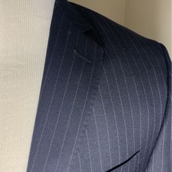 Gorgeous Pick stitching Joseph Abboud Rich Navy Blue White Pinstripe Joseph Abboud 2 Button Madmen Men’s 100% Wool Suit 40 R 34/30 Flat No Cuffs, 