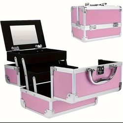 Makeup Storage Box, Portable Makeup Bag With mirror ans key ( see pictures for sizes and deatils 