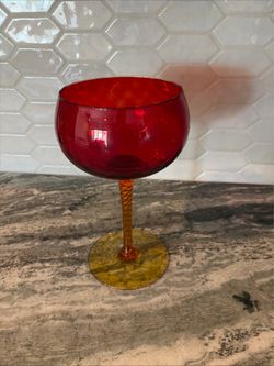 Vintage orange glass 1960 Amberina  Empoli Art MCM blown glass 11” tall