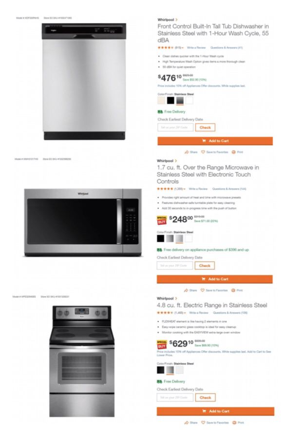 New Whirlpool Appliances: Dishwasher, Microwave, Stove, Washer and Dryer