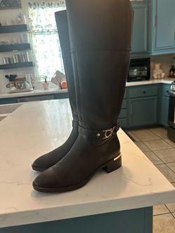 Calvin Klein Black Leather Knee-High Riding Boots size 7