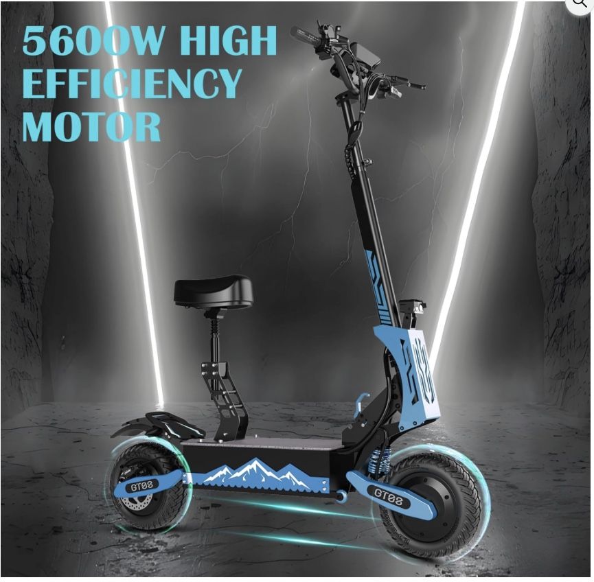GT08 Electric Scooter For Adults, 5600 W Dual Motor 50 mph 40 Miles Range W Dual Brake System, Shock Absorption, 11 “ Vacuum Off Road Tires
