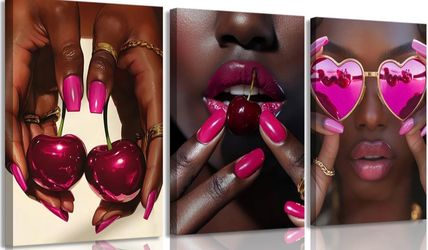 Pink Cherry Glam Canvas Wall Art Set (3-Piece)