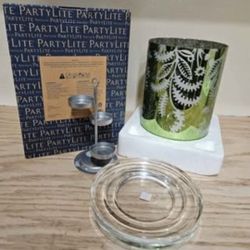 Partylite Green Glass Garden Hurricane P92713 Candle Holder EUC!!