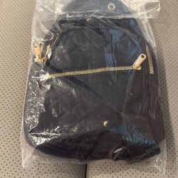 	Quilted Black Sling Bag with Gold Zipper
