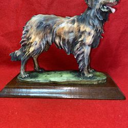 10 Inch x 8.25 Inch Painted Alabaster Sheep Dog Statue Imported From Greece