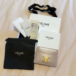 Authentic CELINE Triomphe Card Holder Nude Beige Gold Logo Brand New w/ Box Bag