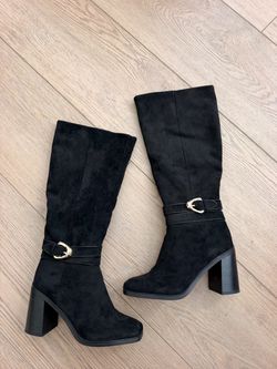 Dulce Vita Black Suede Knee-High Heeled Boots