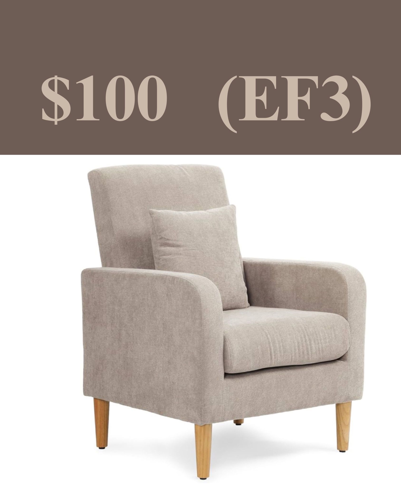 Athena Collection Modern Accent Chair with Cushion, Comfy Upholstered Fabric Reading Chair for Adult, Soft Sofa Armchair for Living Room, (EF3)