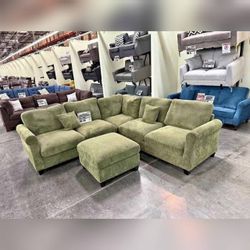 Corduroy sectional sofas with ottoman Green Gray Beige colors