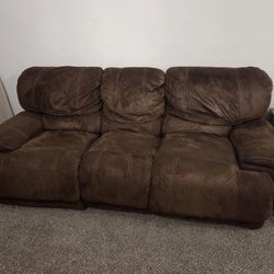Couch Sofa And Love Seat Reclining Brown Fabric 
