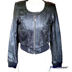 Inc  Black Womens Leather Bombers jacket size large
