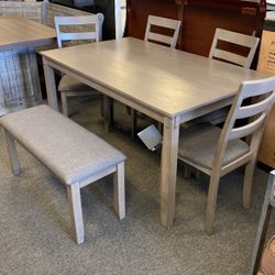 Grey 6pc Ashley Furniture Dining Set Tall Available Too Or Regular Height With Bench Brown & Grey 