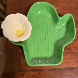 1960s Treasure Craft Cactus Chip And Dip Set