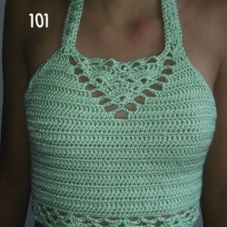 NEW LisaG7 SEAFOAM CROCHETED CROP TOP CT101 - size s/m