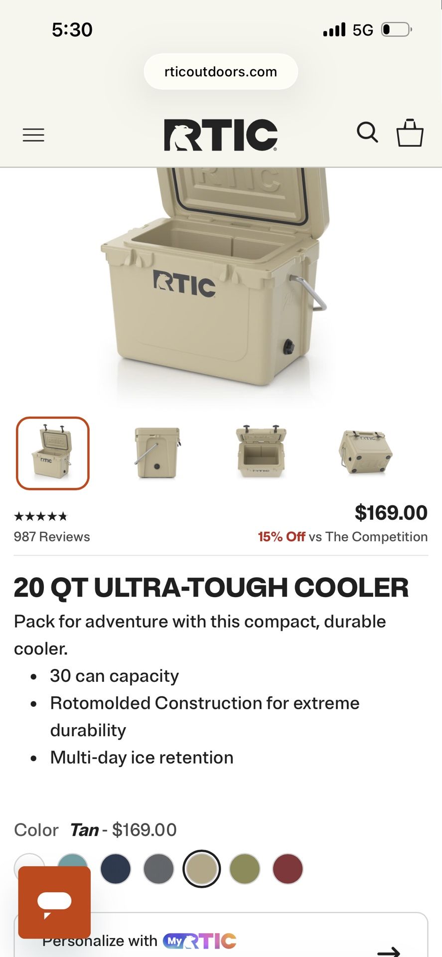 RTIC 20 Qt Cooler