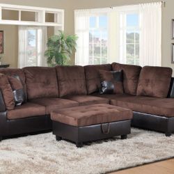 New Chocolate Sectional And Ottoman 