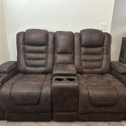 Brown Reclining Love Seat W/ Console
