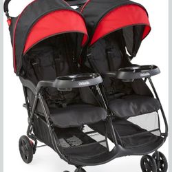 Kolcraft Cloud Plus Lightweight Double Stroller Side-by-Side- Red Black