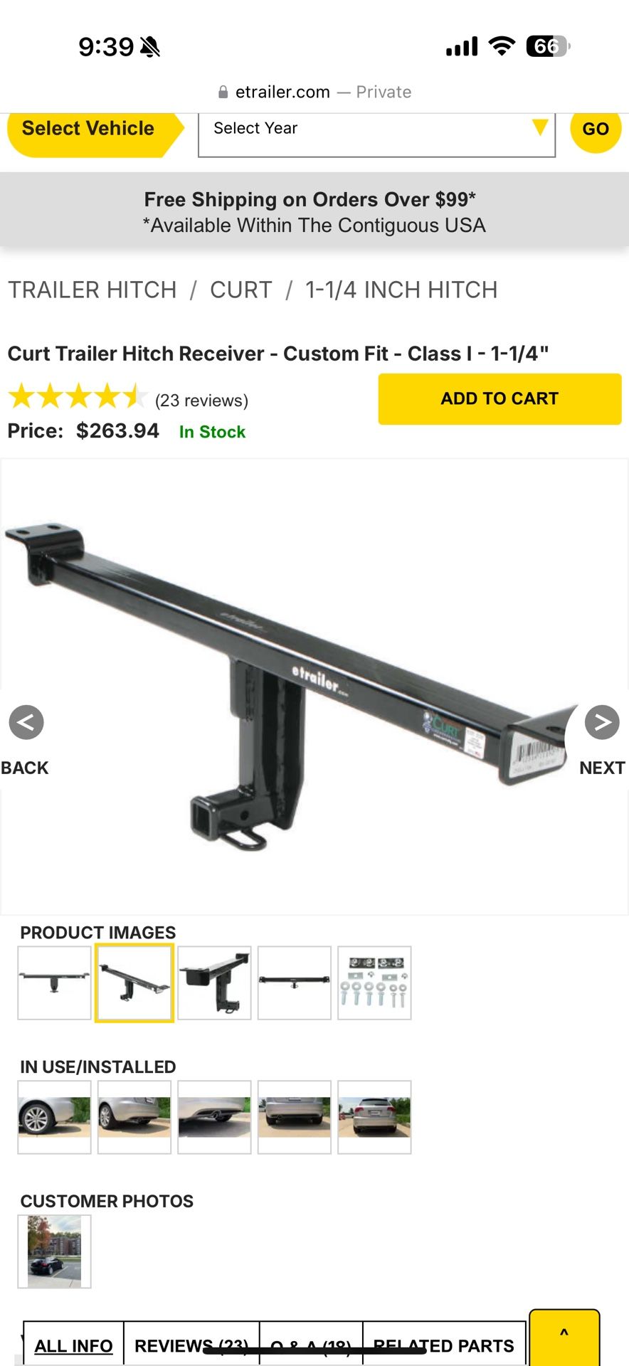 Trailor Hitch (Curt) Custom 1 - 1/4”