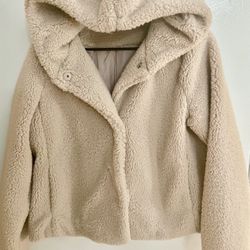 Women’s Hooded Teddy Fleece Jacket. Snap Front Bottoms  Size (10) Medium 